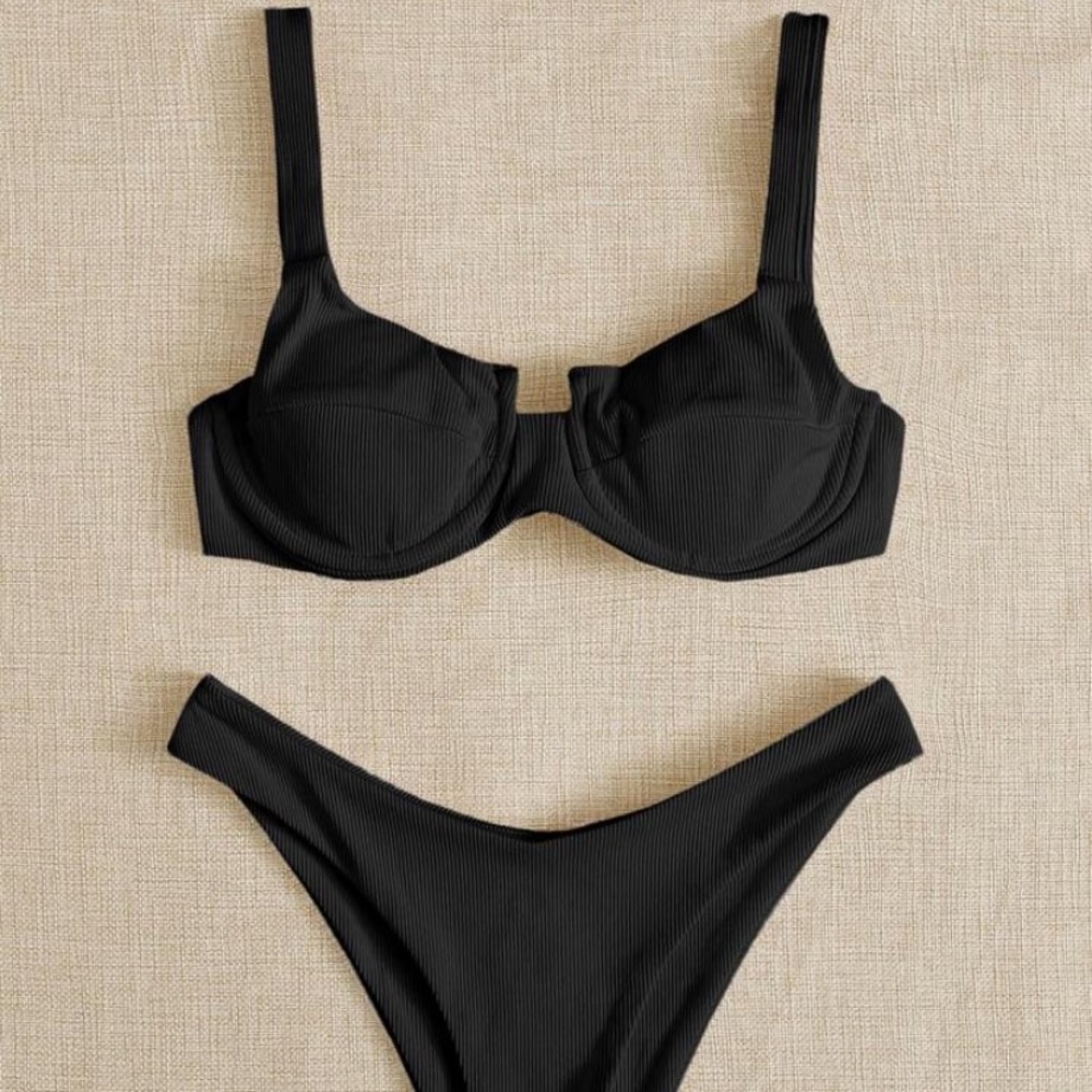 Rib underwire high cut bikini